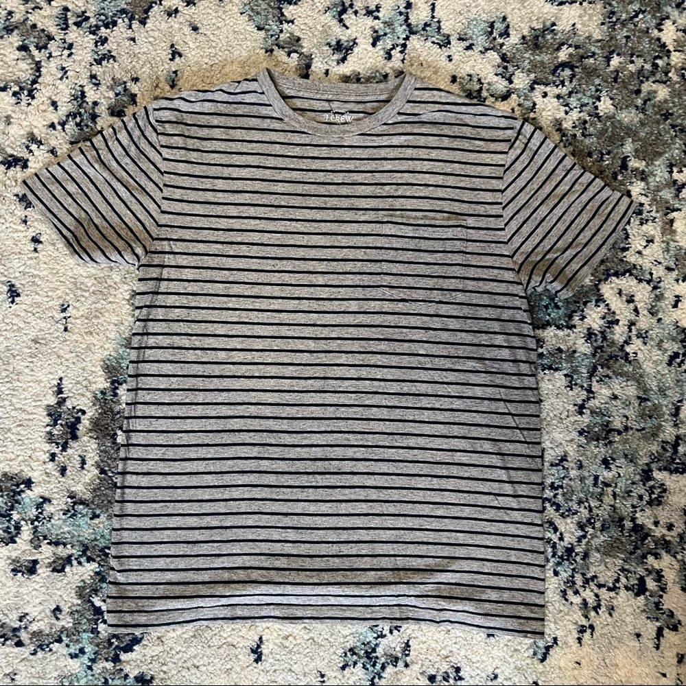 J Crew Slim Fit Tshirt Grey + Navy Stripes Mens M
